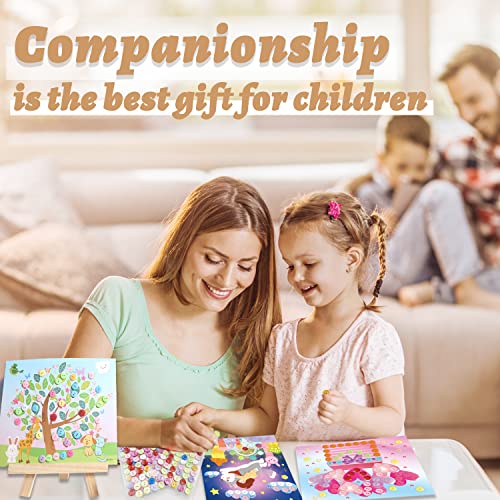 Mosaic Sticker Art Kit for Kids, Colorful Sticky Buttons DIY Handmade Art Kits,Make Your Buttons Art Craftsï¼for Ages 3-6 Children, Beginner, Boys and Girls-with 1wood Display Easel ï¼8pcsï¼ by AUNKZL