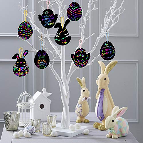 ORIENTAL CHERRY Easter Basket Stuffers - Easter Crafts Kit for Kids - Rainbow Scratch Art (Makes 48 Ornaments) - Bunny Eggs Chicken Decoration for Home Tree Classroom Party from ORIENTAL CHERRY