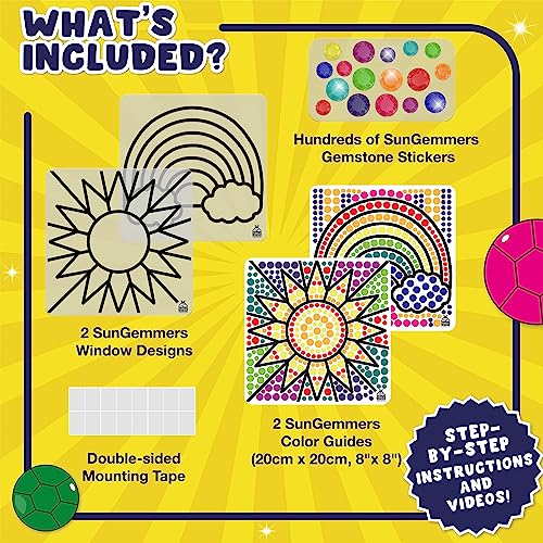 SunGemmers Suncatcher Kits for Kids Ages 6 + - Window Gem Painting Art Sun Catcher Kit for Girls Age 6-8 & 8-12 - Easter Gift Idea & Birthday Gifts for 7 8 9 10 11 12 Year Old Girl - Big Diamond Arts by PURPLE LADYBUG