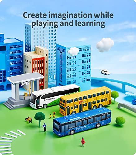 Geyiie Bus Toys Cars Set, Kids Die-Cast Metal Cars for Boy Girls 3-8 Years Old Pull Back Car City Bus 1:80 Scale Double Decker London Vehicles, Friction Powered Cars Play Toys Gift, 4 Pack from GEYIIE
