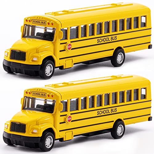 2 Pack 5.5inch Pull Back School Bus Playset, Die-cast Metal Toy Play Vehicles with Yellow for Kids Boys Toddlers from KOMENDANT