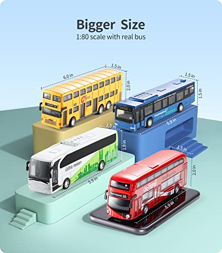 Geyiie Bus Toys Cars Set, Kids Die-Cast Metal Cars for Boy Girls 3-8 Years Old Pull Back Car City Bus 1:80 Scale Double Decker London Vehicles, Friction Powered Cars Play Toys Gift, 4 Pack from GEYIIE
