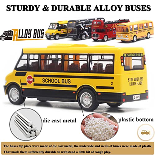 OTONOPI Bus Toys Die Cast Metal Toy Cars Pull Back School Bus Double Decker London Vehicles Friction Powered City Sightseeing Tour Bus Play Vehicle Toy Set for Kids 4 Pack from OTONOPI