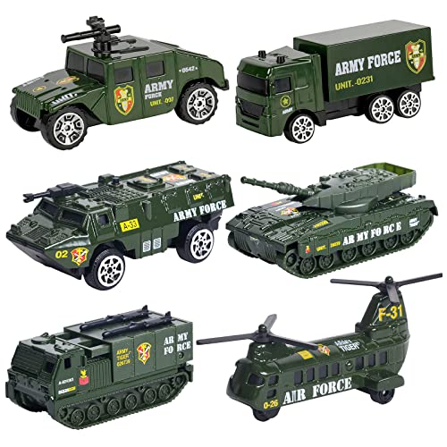 6 Pack Metal Diecast Military Vehicles for Toddler Military Educational Toy Mini Car Model Kits Battle Car Truck from JC