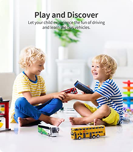 Geyiie Bus Toys Cars Set, Kids Die-Cast Metal Cars for Boy Girls 3-8 Years Old Pull Back Car City Bus 1:80 Scale Double Decker London Vehicles, Friction Powered Cars Play Toys Gift, 4 Pack from GEYIIE