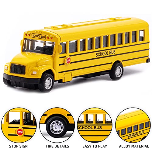 2 Pack 5.5inch Pull Back School Bus Playset, Die-cast Metal Toy Play Vehicles with Yellow for Kids Boys Toddlers from KOMENDANT