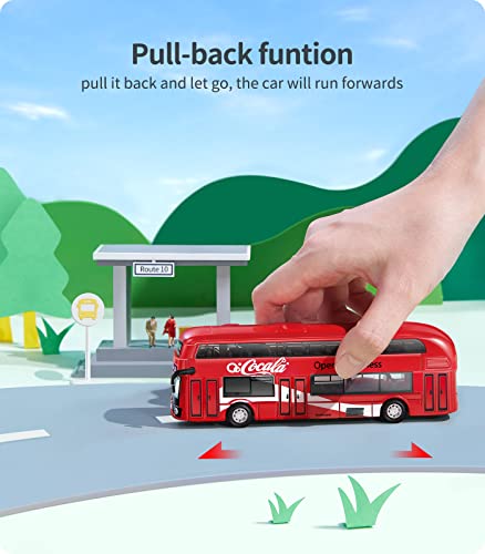 Geyiie Bus Toys Cars Set, Kids Die-Cast Metal Cars for Boy Girls 3-8 Years Old Pull Back Car City Bus 1:80 Scale Double Decker London Vehicles, Friction Powered Cars Play Toys Gift, 4 Pack from GEYIIE