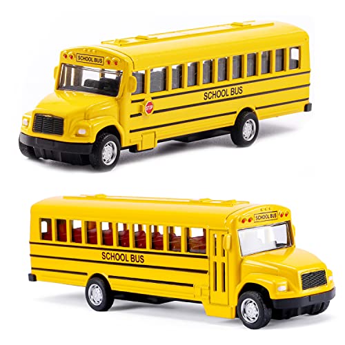 2 Pack 5.5inch Pull Back School Bus Playset, Die-cast Metal Toy Play Vehicles with Yellow for Kids Boys Toddlers from KOMENDANT