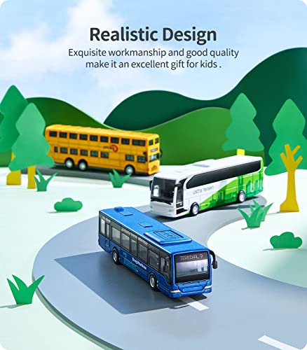 Geyiie Bus Toys Cars Set, Kids Die-Cast Metal Cars for Boy Girls 3-8 Years Old Pull Back Car City Bus 1:80 Scale Double Decker London Vehicles, Friction Powered Cars Play Toys Gift, 4 Pack from GEYIIE