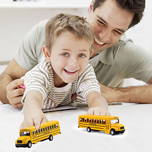 2 Pack 5.5inch Pull Back School Bus Playset, Die-cast Metal Toy Play Vehicles with Yellow for Kids Boys Toddlers from KOMENDANT