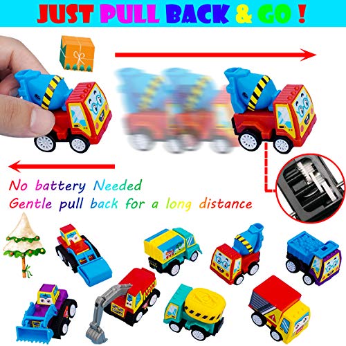 Tonmp Pull Back Vehicle Car, 12 Pack Assorted Mini Construction Plastic Vehicle Set, Pull Back Truck and Car Toys for Boys Kids Child Party Favors,Pull Back and Go Car Toy Play Set by Tonmp