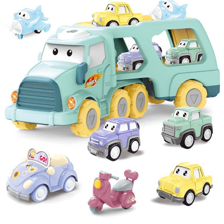 PEGOVANLY Truck Car Toys for 3 4 5 6 Year Old Boys and Girls, 7 in 1 Friction Power Play Vehicles in Transport Carrier Truck, Christmas Birthday Gifts Toddler Toys for Kids Aged 3+ from PEGOVANLY