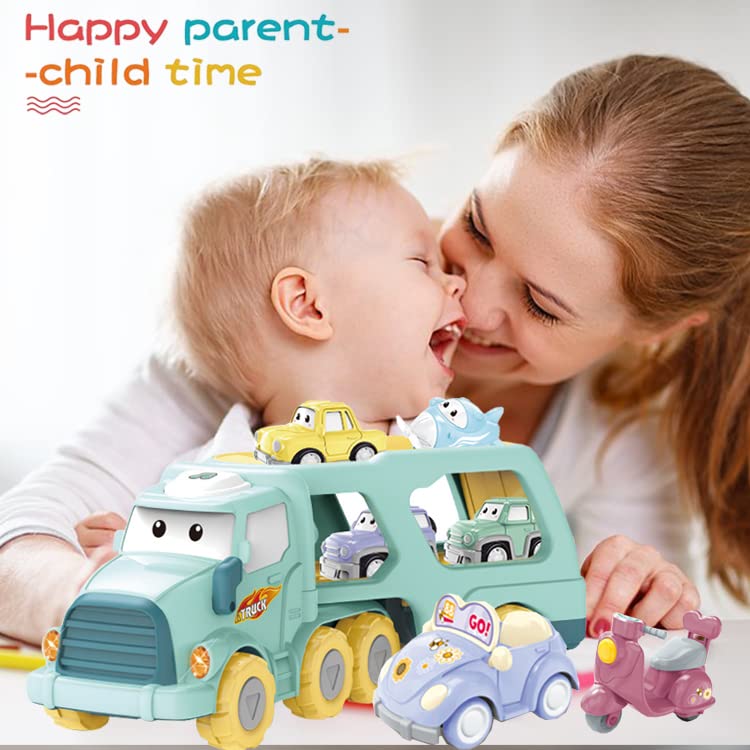 PEGOVANLY Truck Car Toys for 3 4 5 6 Year Old Boys and Girls, 7 in 1 Friction Power Play Vehicles in Transport Carrier Truck, Christmas Birthday Gifts Toddler Toys for Kids Aged 3+ from PEGOVANLY