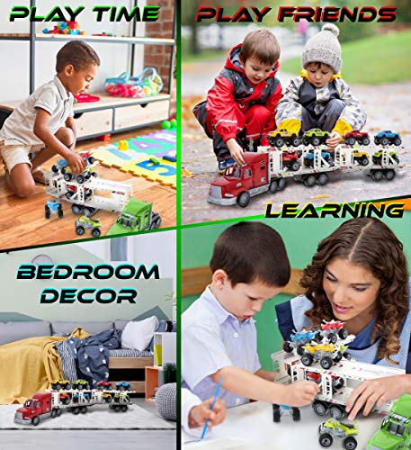 Mozlly Friction Powered ATV or Monster Truck Vehicles with Trailer Carrier Truck Playset, Superior Stunt Machine Cars Pretend Play Ideal Gift for Kids, Styles May Vary by Mozlly