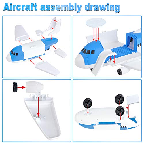 Airplane Toy with Car Toy Helicopter Set, Take Apart Toy for Play Set Boy Toddler Cargo Transport Airplane Gift Age 3 4 5 6 8 Years Old, 5 Mini Vehicles 1 Large Plane 1 Large Play Mat 21 Road Signs by TSOMTTO