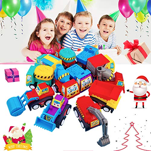 Tonmp Pull Back Vehicle Car, 12 Pack Assorted Mini Construction Plastic Vehicle Set, Pull Back Truck and Car Toys for Boys Kids Child Party Favors,Pull Back and Go Car Toy Play Set by Tonmp