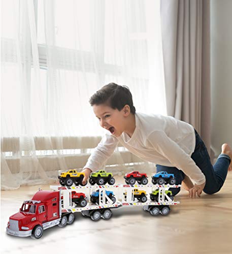 Mozlly Friction Powered ATV or Monster Truck Vehicles with Trailer Carrier Truck Playset, Superior Stunt Machine Cars Pretend Play Ideal Gift for Kids, Styles May Vary by Mozlly
