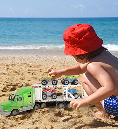 Mozlly Friction Powered ATV or Monster Truck Vehicles with Trailer Carrier Truck Playset, Superior Stunt Machine Cars Pretend Play Ideal Gift for Kids, Styles May Vary by Mozlly
