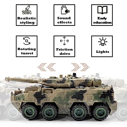 BLCshine Military Tank Battle Truck Toy Push and Go with Lights and Sounds Durable Quality Pivoting Top Friction Power Kids Armored Vehicle Play Army Car Great Gift for Children Boys Girls Camouflage by BLCshine