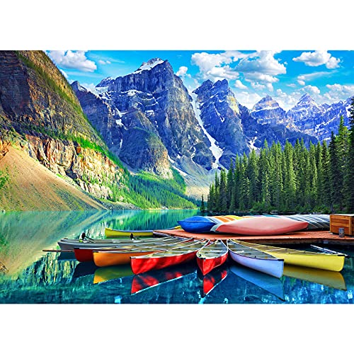 HUADADA 1000 Piece Puzzle for Adults - Moraine Lake Canoes - Puzzles 1000 Piece Nature Landscape Jigsaw Puzzles for Adults and Kids (27.56" x 19.67") from HUADADA