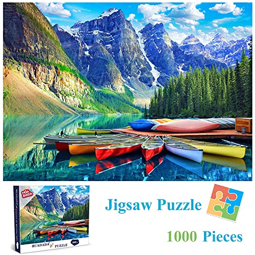 HUADADA 1000 Piece Puzzle for Adults - Moraine Lake Canoes - Puzzles 1000 Piece Nature Landscape Jigsaw Puzzles for Adults and Kids (27.56" x 19.67") from HUADADA