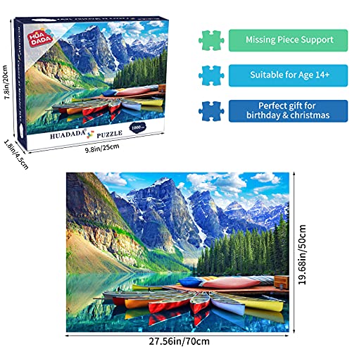 HUADADA 1000 Piece Puzzle for Adults - Moraine Lake Canoes - Puzzles 1000 Piece Nature Landscape Jigsaw Puzzles for Adults and Kids (27.56" x 19.67") from HUADADA