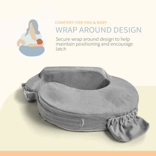 My Brest Friend Deluxe Nursing Pillow for Breastfeeding & Bottle Feeding, Enhanced Posture Support, Double Straps & Removable Extra Soft Slipcover, Evening Grey by Zenoff Products