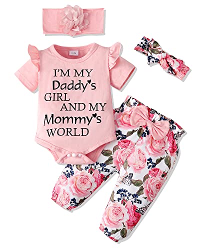 Newborn Baby Girl Clothes Ruffle Short Sleeve Romper Onesis Baby Girlsâ Clothing Floral Cotton Pant Sets 0-3 Months Girl Outfits Pink from 