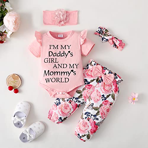 Newborn Baby Girl Clothes Ruffle Short Sleeve Romper Onesis Baby Girlsâ Clothing Floral Cotton Pant Sets 0-3 Months Girl Outfits Pink from 