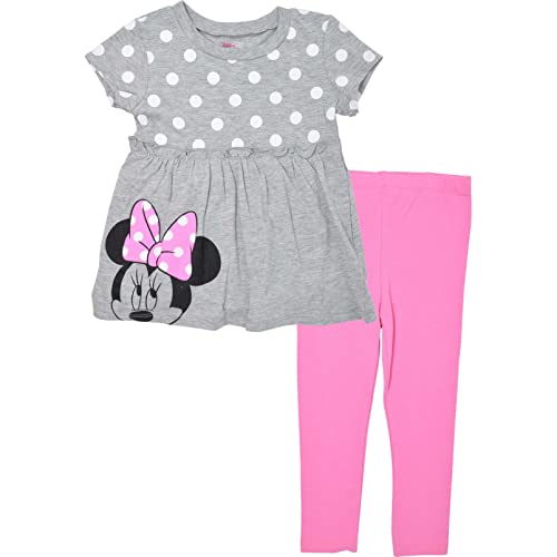 Disney Minnie Mouse Toddler Girls Ruffle T-Shirt Legging Set Heather Grey/Pink 5T by Bentex Group, Inc.