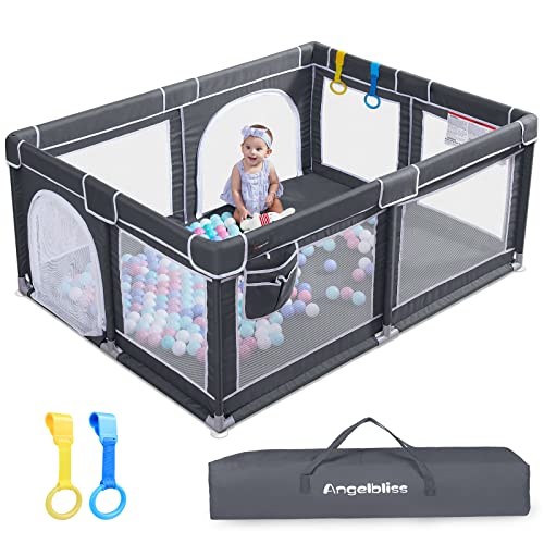 ANGELBLISS Baby Playpen, Large Playpen, Indoor&Outdoor,Sturdy Safety Play Yard with Super Soft Breathable Mesh,Kid's Fence for Toddlers(Black,63âx47â) from ANGELBLISS