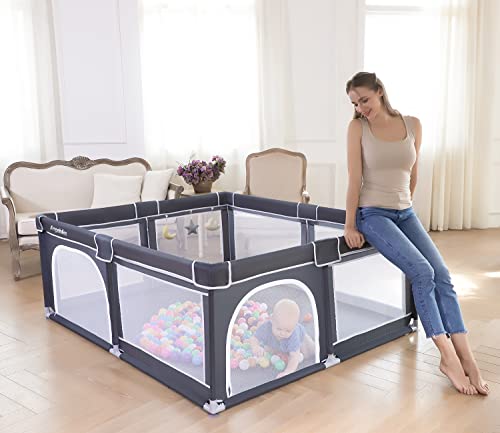 ANGELBLISS Baby Playpen, Large Playpen, Indoor&Outdoor,Sturdy Safety Play Yard with Super Soft Breathable Mesh,Kid's Fence for Toddlers(Black,63âx47â) from ANGELBLISS