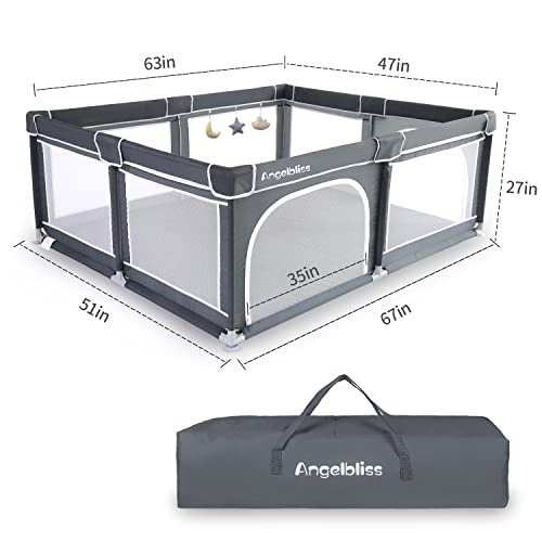 ANGELBLISS Baby Playpen, Large Playpen, Indoor&Outdoor,Sturdy Safety Play Yard with Super Soft Breathable Mesh,Kid's Fence for Toddlers(Black,63âx47â) from ANGELBLISS
