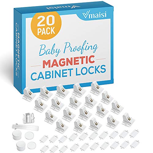 20 Pack Magnetic Cabinet Locks Baby Proofing - Vmaisi Children Proof Cupboard Drawers Latches - Adhesive Easy Installation from vmax