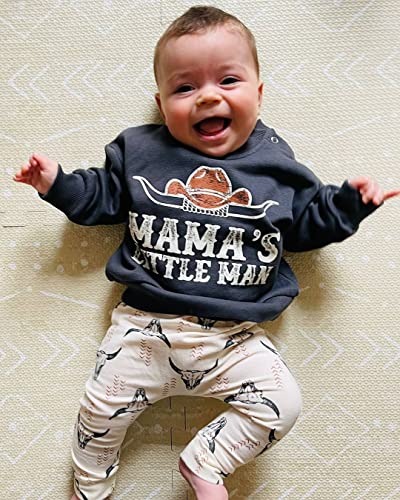 wdehow Newborn Toddler Baby Boys 2Pcs Outfits Long Sleeve Letters Sweatshirts Tops Cow Head Print Pants Fall Winter Clothes (Dark Blue, 0-6 Months) from wdehow