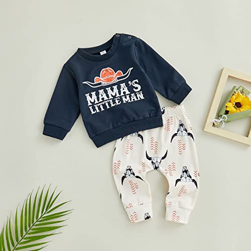 wdehow Newborn Toddler Baby Boys 2Pcs Outfits Long Sleeve Letters Sweatshirts Tops Cow Head Print Pants Fall Winter Clothes (Dark Blue, 0-6 Months) from wdehow