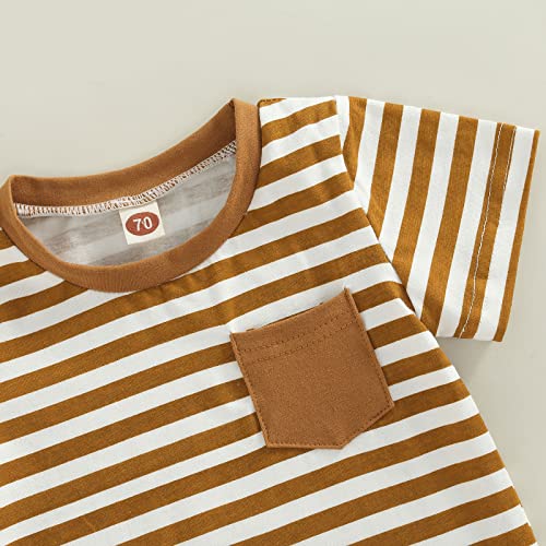 Baby Boys Summer Outfits Set Short Sleeve Striped T-Shirt Tops + Solid Color Short Pants 6 12 18 24 Months 2T 3T (A-Brown, 6-12 Months) from VISGOGO