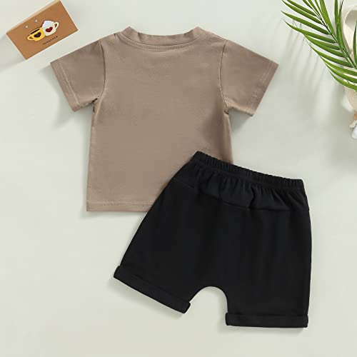 Summer Outfits Toddler Baby Boys Letter Printed Short Sleeve T-Shirt Tops and Shorts Pants 2PCS Clothes Set (Coffee, 0-6 Months) from Bagilaanoe