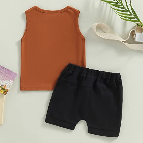 AEEMCEM Western Baby Boy Summer Clothes Cow Sleeveless Tank Top Vest Shorts Set Cute Cowboy Outfit (A-Caramel, 12-18 Months) by AEEMCEM