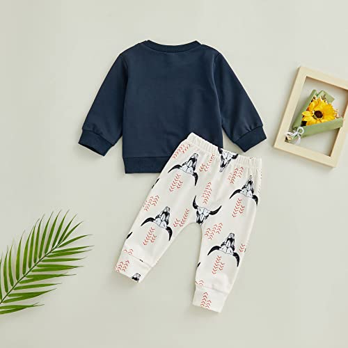 wdehow Newborn Toddler Baby Boys 2Pcs Outfits Long Sleeve Letters Sweatshirts Tops Cow Head Print Pants Fall Winter Clothes (Dark Blue, 0-6 Months) from wdehow
