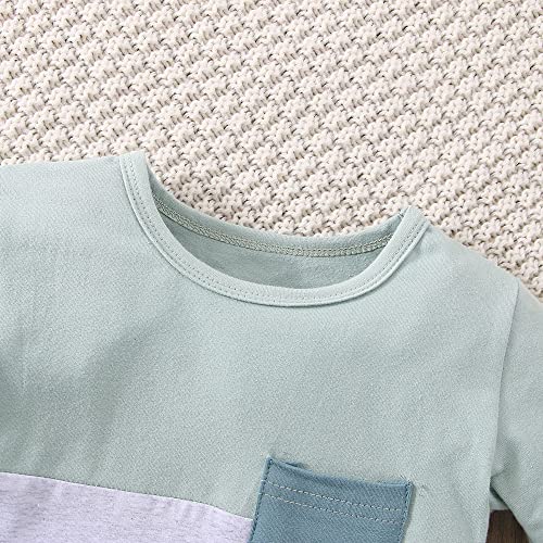 0-5T Newborn Baby Boy Clothes Color Block Pullover Sweatshirt Top Elastic Waist Pockets 2Pcs Warm Fall Winter Outfit (Long Sleeve Blue, 12-18 Months) by TheFound