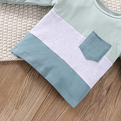 0-5T Newborn Baby Boy Clothes Color Block Pullover Sweatshirt Top Elastic Waist Pockets 2Pcs Warm Fall Winter Outfit (Long Sleeve Blue, 12-18 Months) by TheFound