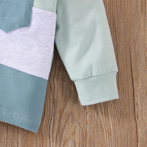 0-5T Newborn Baby Boy Clothes Color Block Pullover Sweatshirt Top Elastic Waist Pockets 2Pcs Warm Fall Winter Outfit (Long Sleeve Blue, 12-18 Months) by TheFound