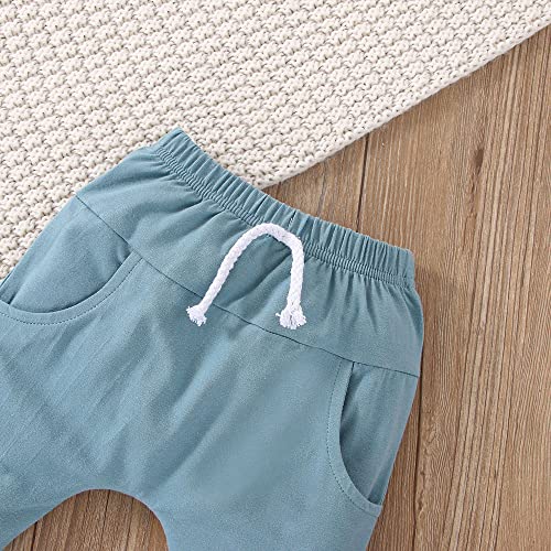 0-5T Newborn Baby Boy Clothes Color Block Pullover Sweatshirt Top Elastic Waist Pockets 2Pcs Warm Fall Winter Outfit (Long Sleeve Blue, 12-18 Months) by TheFound