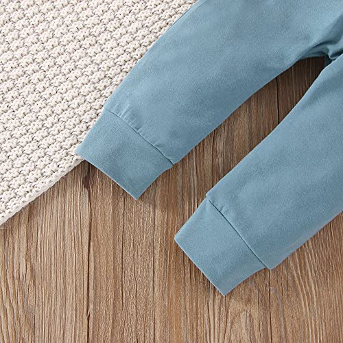 0-5T Newborn Baby Boy Clothes Color Block Pullover Sweatshirt Top Elastic Waist Pockets 2Pcs Warm Fall Winter Outfit (Long Sleeve Blue, 12-18 Months) by TheFound