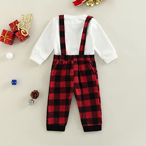 Baby Boy Christmas Outfits Infant Gentleman Clothes Dress Suit Sweatshirt Top with Bowtie + Suspender Pants 3-18M (Red, 12-18 Months) by fhutpw