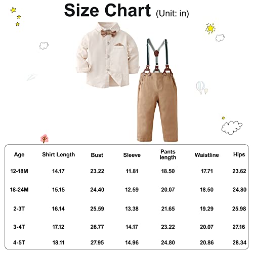 DISAUR Baby Boy Clothes Suits, Toddler Dress Shirt With Bowtie + Suspender Pants Outfit Sets Gentleman Wedding 1-5 Years(Beige,4-5T) by 