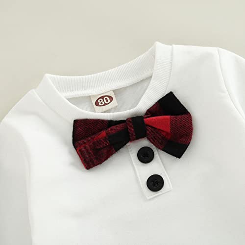 Baby Boy Christmas Outfits Infant Gentleman Clothes Dress Suit Sweatshirt Top with Bowtie + Suspender Pants 3-18M (Red, 12-18 Months) by fhutpw