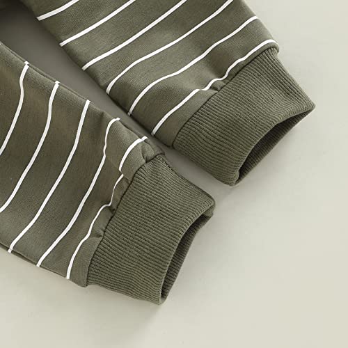Baby Boys Clothes 3 6 9 12 18 24M 3T Pants Set Hooded Patchwork Hoodie Striped Sweatpants Fall Winter Outfit (Army Green, 18-24 Months) by MA&BABY