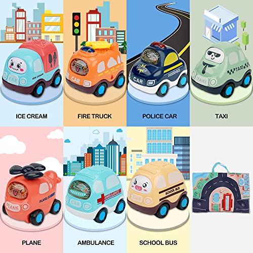 Baby Toy Cars for 1 Year Old Boy | 7 Set Push and Go Vehicles Friction Powered Cars Toy with Play Mat/Storage Bag for Toddlers | Early Educational Toys and Birthday Gift for 1 2 3 Years Old Boys Girls by Mengye